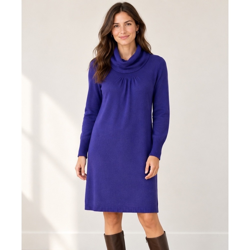 Banana Republic Luxury Cashmere Blend Cowl Neck Sweater Dress Purple Medium